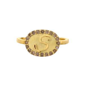 Champagne Diamond Initial Cuff Ring, 18k gold Champagne Diamond Initial Cuff Ring, 18k gold