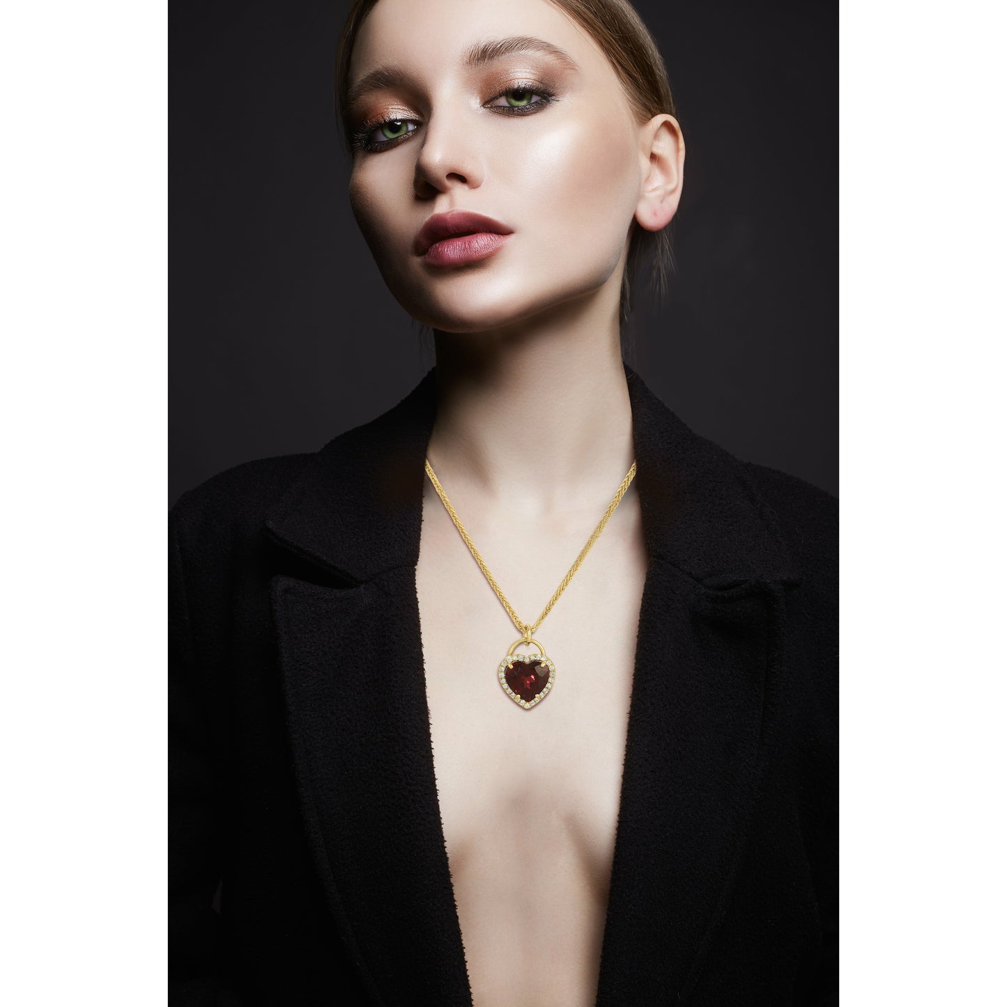 FIRE RED GARNET & DIAMOND HEART NECKLACE - Danielle Morgan