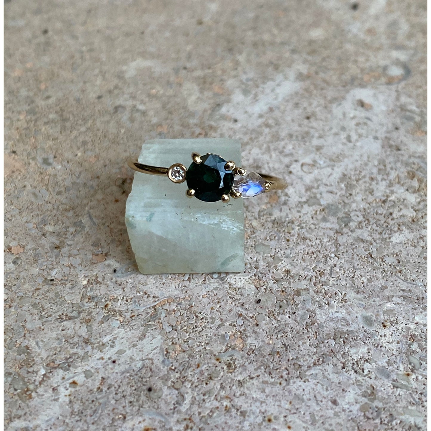 CEYLON SAPPHIRE, MOONSTONE & DIAMOND RING - Danielle Morgan