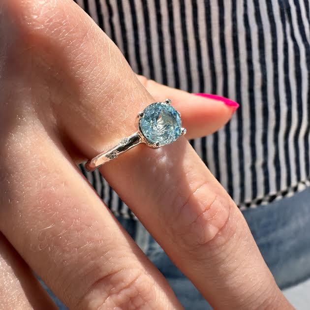 Aquamarine and Diamond Sterling Silver Ring