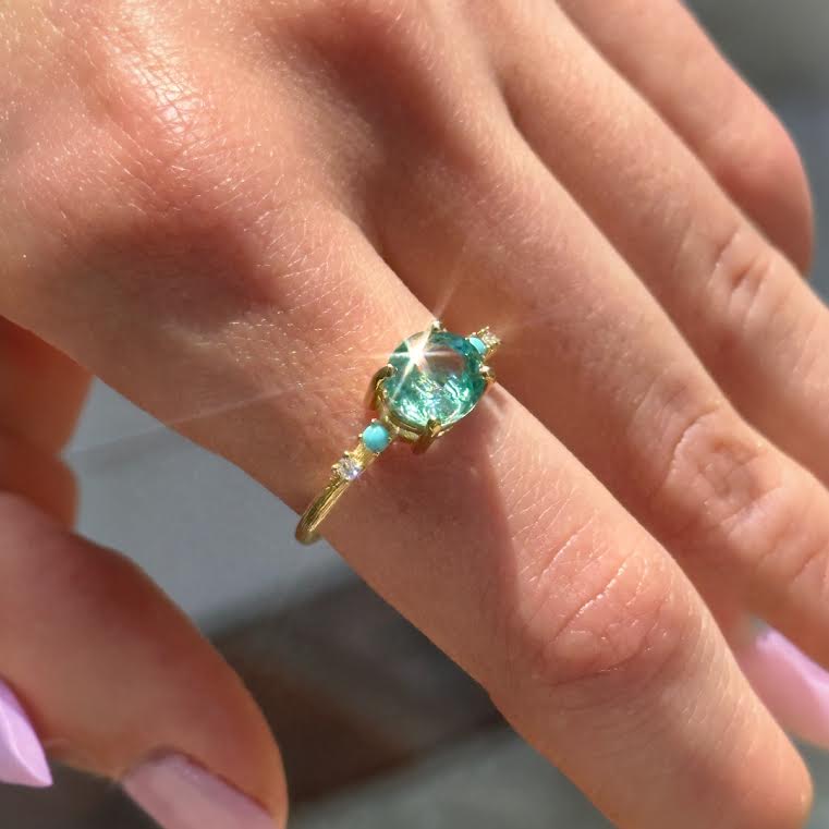 Apatite,Turquoise & Diamond Ring, 18k