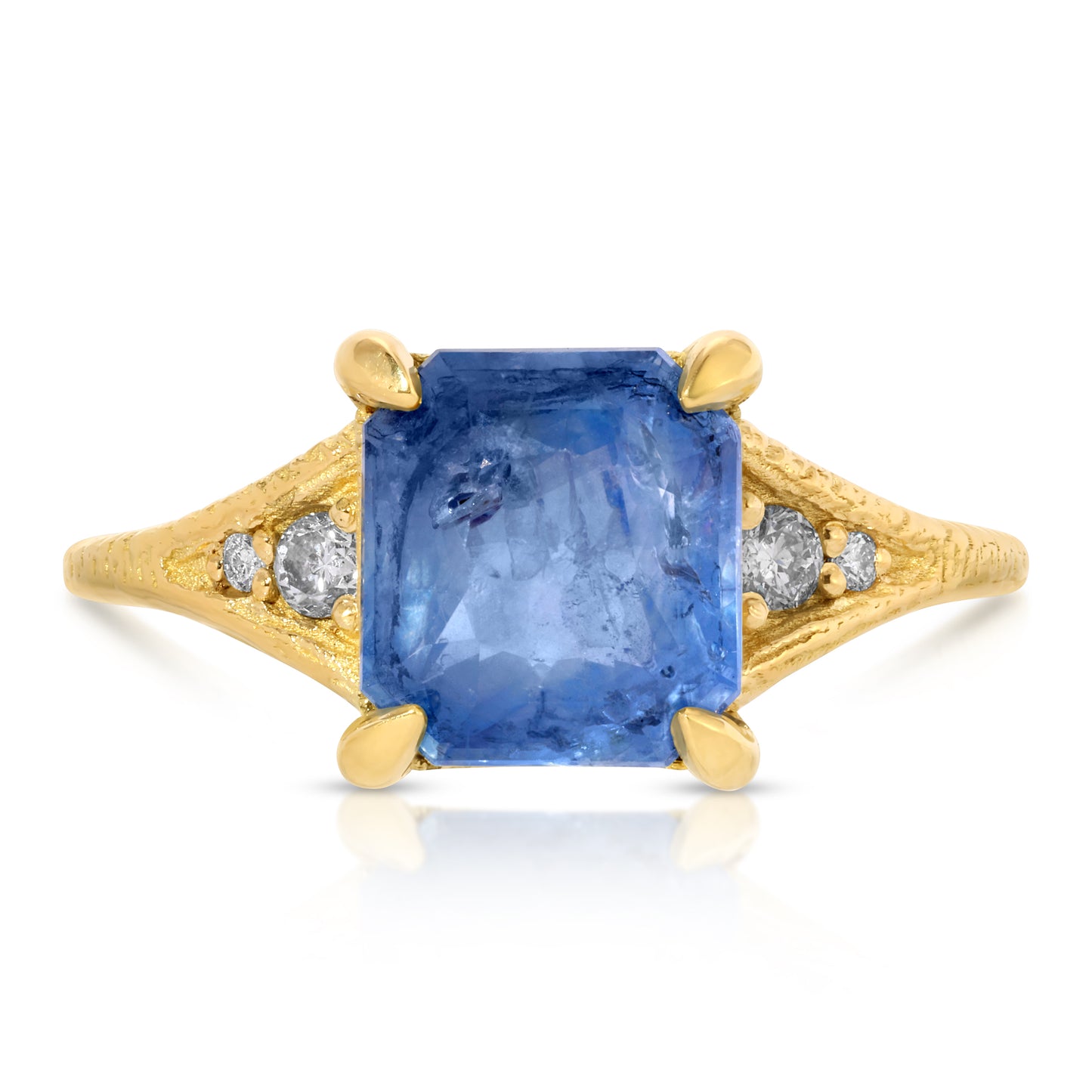 Blue Sapphire Diamond Venetian Ring, 18k gold