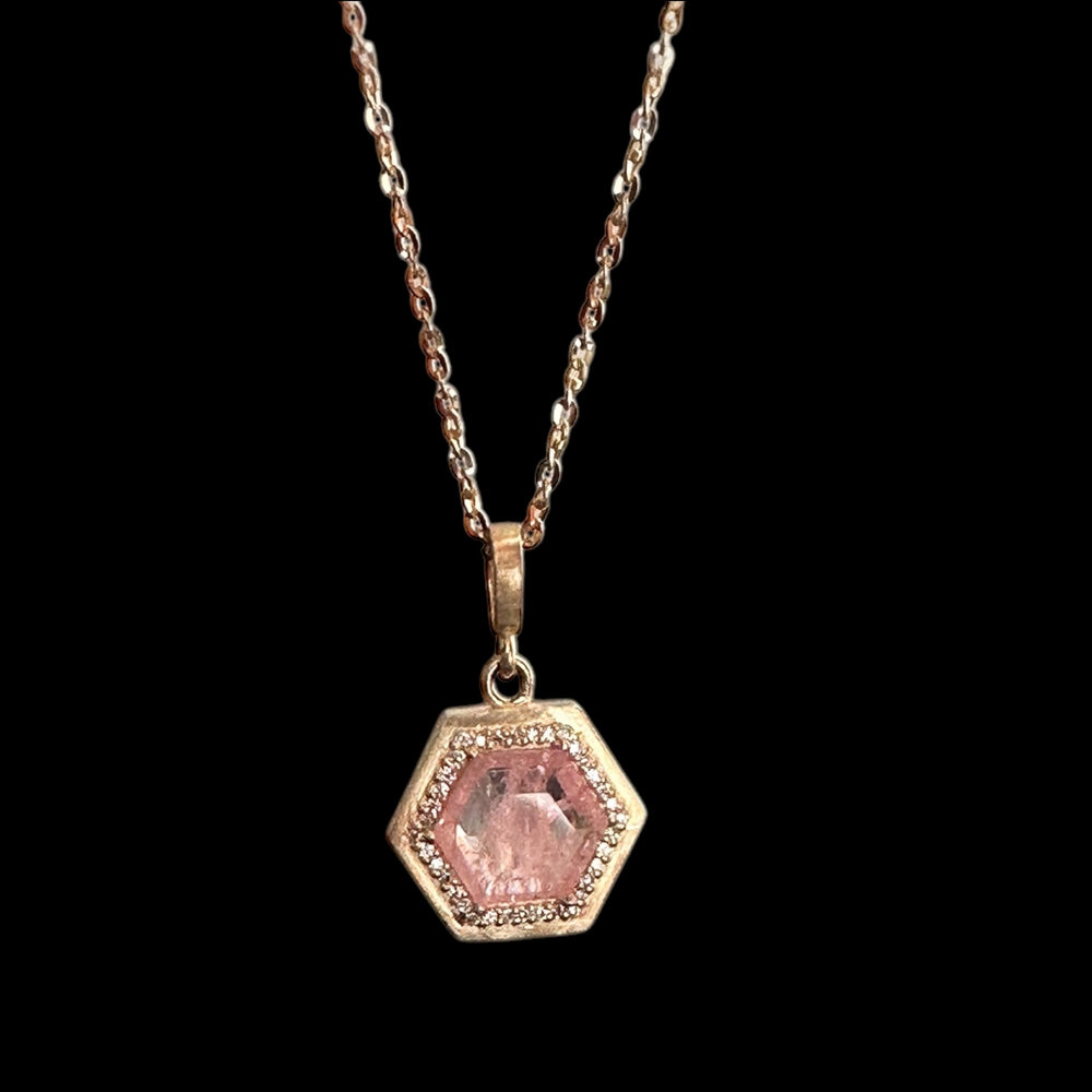 Baby Pink Spinel & Diamond Pendant Necklace, 14k