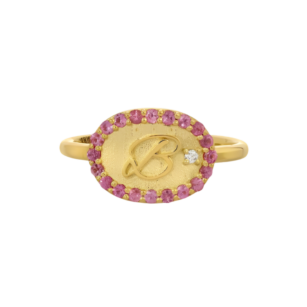 Pink Sapphire Initial Cuff Ring, 18k gold