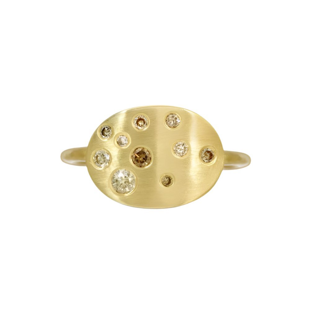 Champagne Diamonds Cuff Ring, 18k gold
