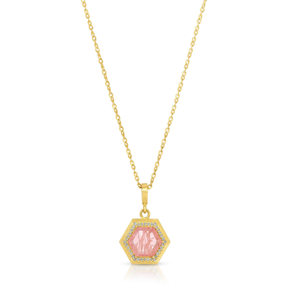 Baby Pink Spinel & Diamond Pendant Necklace, 14k