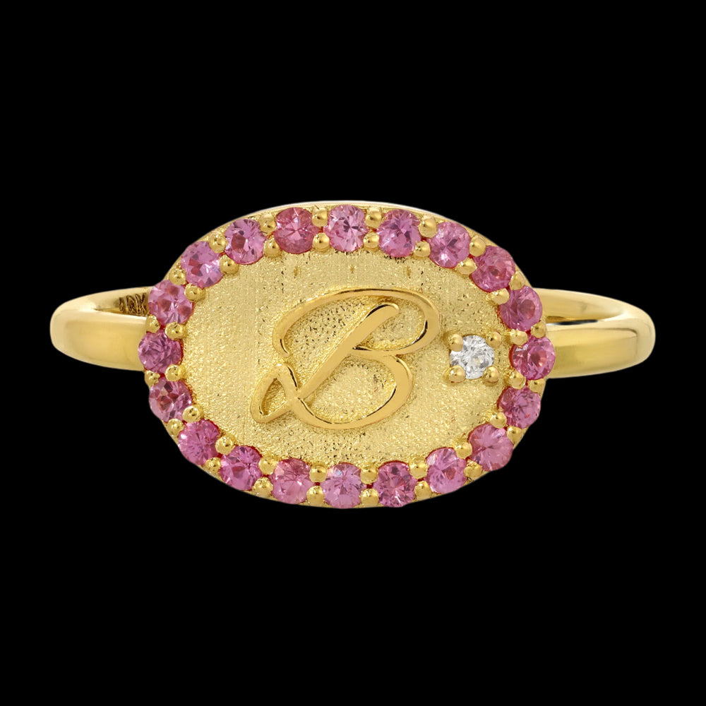 Pink Sapphire Initial Cuff Ring, 18k gold