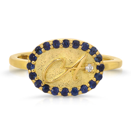 Blue Sapphire Initial Cuff Ring